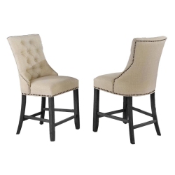 BEST QUALITY Counterheight Dining Chairs Upholstered With Linen Fabric (Set Of 2) In Beige