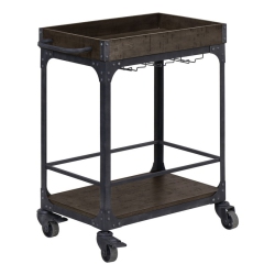 BEST QUALITY Rustic Wood Bar Cart With Metal Frame And Wheel Locks In Light Brown
