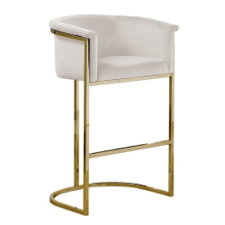 BEST QUALITY Cream Velvet Counterheight Chair (Single) With Metal Chrome Base In Gold