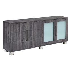 BEST QUALITY Walnut Wrapped 4 Door Wood Cabinet Server With Frosted Glass Doors