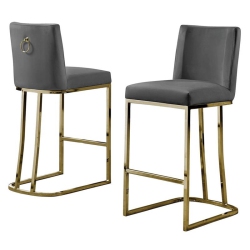 BEST QUALITY Velvet Counter Height Chairs In Dark Velvet And Gold Chrome (Set Of 2) In Gray