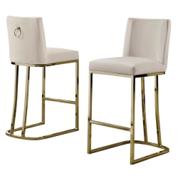BEST QUALITY Velvet Counter Height Chairs In Beige Cream Velvet And Chrome (Set Of 2) In Gold