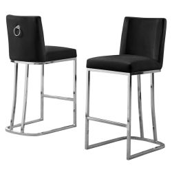 BEST QUALITY Velvet Counter Height Chairs In Velvet And Silver Chrome (Set Of 2) In Black