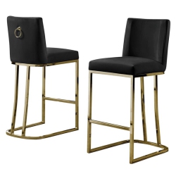 BEST QUALITY Velvet Counter Height Chairs In Velvet And Gold Chrome (Set Of 2) In Black