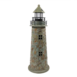 SUNNYDAZE DECOR Sunnydaze 25 In Resin And Cobblestone Solar Led Lighthouse Nautical Statue