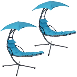 SUNNYDAZE DECOR Sunnydaze Floating Lounge Chair And Umbrella/curved Stand - Set Of 2
