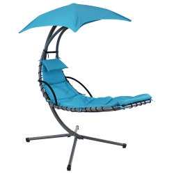 SUNNYDAZE DECOR Sunnydaze Floating Lounge Chair With Umbrella And Curved Steel Stand