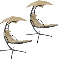 SUNNYDAZE DECOR Sunnydaze Floating Lounge With Umbrella And Stand - Set Of 2 - In Beige