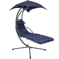 SUNNYDAZE DECOR Sunnydaze Floating Lounge Chair With Umbrella And Curved Steel Stand - In Navy