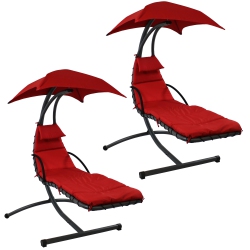 SUNNYDAZE DECOR Sunnydaze Floating Lounge Chair With Canopy/arc Stand - - Set Of 2 In Red