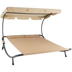 SUNNYDAZE DECOR Sunnydaze Modern Fabric Double Chaise Lounge Bed With Canopy - In Beige