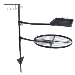 SUNNYDAZE DECOR Sunnydaze Steel Fire Pit Cooking Grill Swivel Set With Stand/ground Stake