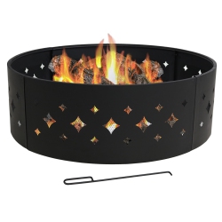 SUNNYDAZE DECOR Sunnydaze 36 In Diamond Cut-Out Steel Wood Burning Fire Pit Ring With Poker