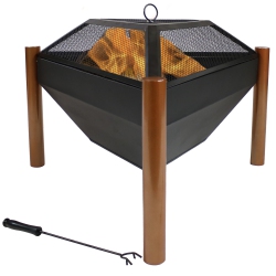 SUNNYDAZE DECOR Sunnydaze 31 In Triangle Steel Fire Pit Table With Grate, Poker, And Screen