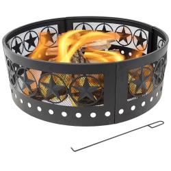 SUNNYDAZE DECOR Sunnydaze 36 In Four-Star Cut-Out Wood Burning Fire Pit Ring With Poker