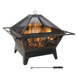 SUNNYDAZE DECOR Sunnydaze 32 In Northern Galaxy Steel Fire Pit With Grate, Screen And Poker