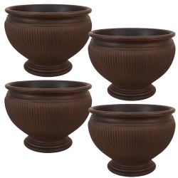 SUNNYDAZE DECOR Sunnydaze 15 In Elizabeth Ribbed Urn Polyresin Planter - Rust - Set Of 4