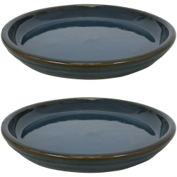 SUNNYDAZE DECOR Sunnydaze 12 In Ceramic Flower Pot/plant Saucer - Dark - Set Of 2 In Green