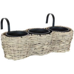 SUNNYDAZE DECOR Sunnydaze Polyrattan Hanging Over-The-Rail Tri-Planter And Liner - Frost