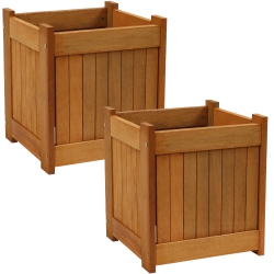 SUNNYDAZE DECOR Sunnydaze Meranti Wood Decorative Square Planter Box - 16 In - Set Of 2