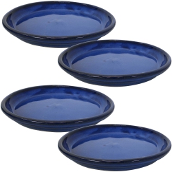 SUNNYDAZE DECOR Sunnydaze 12 In Glazed Ceramic Flower Pot/plant Saucer - - Set Of 4 In Blue
