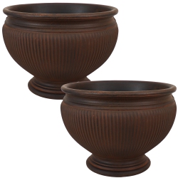 SUNNYDAZE DECOR Sunnydaze 16 In Elizabeth Ribbed Urn Polyresin Planter - Rust - Set Of 2