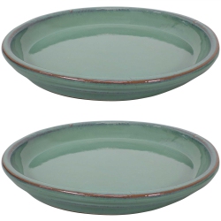 SUNNYDAZE DECOR Sunnydaze 12 In Glazed Ceramic Flower Pot/plant Saucer - Seafoam - Set Of 2