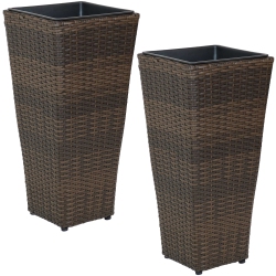 SUNNYDAZE DECOR Sunnydaze 24 In Polyrattan Tall Square Planter - - Set Of 2 In Brown