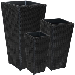 SUNNYDAZE DECOR Sunnydaze Polyrattan Tall Square Planter - 9 In, 11.5 In, 15 In - Set Of 3