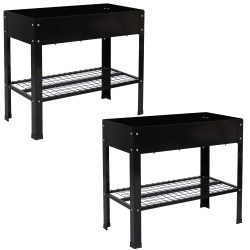 SUNNYDAZE DECOR Sunnydaze Galvanized Steel Raised Bed With Mesh Shelf - - Set Of 2 In Black
