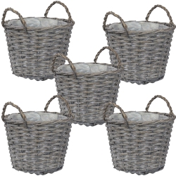 SUNNYDAZE DECOR Sunnydaze 8 In Rattan Wicker Basket Planters With Handles/lining - Set Of 5