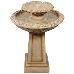 SUNNYDAZE DECOR Sunnydaze Beveled Flower Polyresin Outdoor 2-Tier Bird Bath Fountain