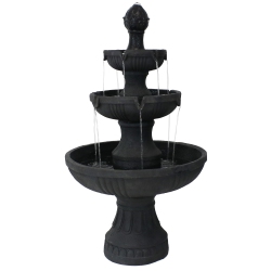 SUNNYDAZE DECOR Sunnydaze Flower Blossom Resin Outdoor 3-Tier Fountain - In Black