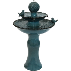 SUNNYDAZE DECOR Sunnydaze Resting Birds Ceramic Outdoor 2-Tier Water Fountain