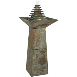 SUNNYDAZE DECOR Sunnydaze Layered Slate Pyramid Water Fountain With Led Lights - 40 In