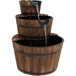 SUNNYDAZE DECOR Sunnydaze Rustic 3-Tier Wooden Fir Barrel-Style Water Fountain - 30 In