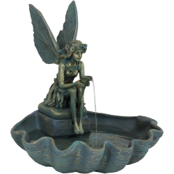 SUNNYDAZE DECOR Sunnydaze Fiberglas Bronze Fairy Shell Outdoor Water Fountain - 30 In
