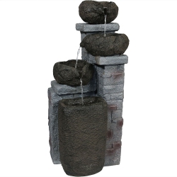SUNNYDAZE DECOR Sunnydaze Cascading Stone Bowl Solar Water Fountain With Led Lights - 27 In