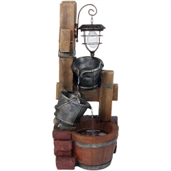 SUNNYDAZE DECOR Sunnydaze Rustic Pouring Buckets Water Fountain And Solar Lantern - 34 In