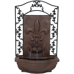 SUNNYDAZE DECOR Sunnydaze French Lily Polystone Outdoor Solar Wall Fountain - Iron