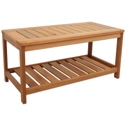 SUNNYDAZE DECOR Sunnydaze 35.25 In Meranti Wood Rectangular Patio Coffee Table With Shelf