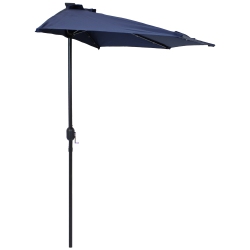 SUNNYDAZE DECOR Sunnydaze 9 Ft Solar Steel Half Patio Umbrella With Crank - In Navy Blue
