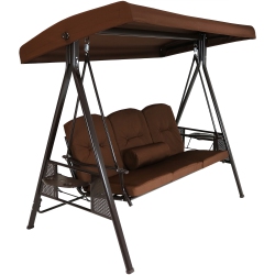SUNNYDAZE DECOR Sunnydaze 3-Person Steel Patio Swing Bench With Side Tables/canopy - In Brown