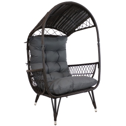 SUNNYDAZE DECOR Sunnydaze Shaded Comfort Wicker Outdoor Basket Chair With Cushion - In Gray