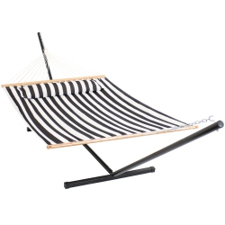 SUNNYDAZE DECOR Sunnydaze 2-Person Quilted Fabric Hammock With Steel Stand - Black/white