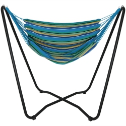 SUNNYDAZE DECOR Sunnydaze Cotton Hammock Chair With Space Saving Steel Stand - Ocean Breeze