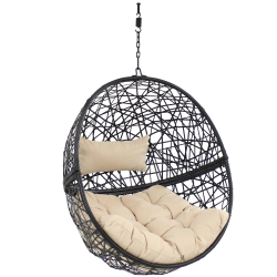 SUNNYDAZE DECOR Sunnydaze Black Resin Wicker Round Hanging Egg Chair With Cushions - In Yellow