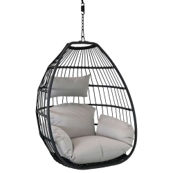 SUNNYDAZE DECOR Sunnydaze Resin Wicker Hanging Egg Chair With Cushions - Gray In Black