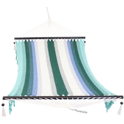 SUNNYDAZE DECOR Sunnydaze Large Woven Hammock With Spreader Bar And Fringe - Lagoon Stripes