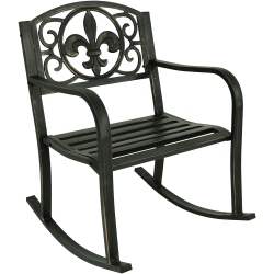 SUNNYDAZE DECOR Sunnydaze Fleur-De-Lis Cast Iron And Steel Outdoor Rocking Chair - In Black